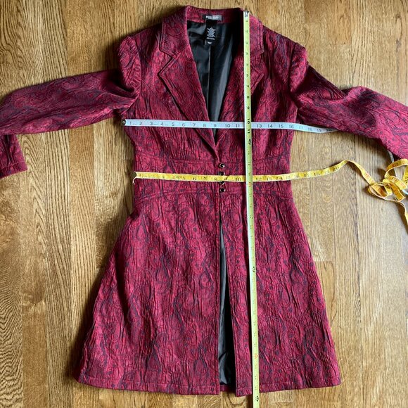 BISOU BISOU Paisley Blazer Jacquard Brocade Fitted Long Coat Dress 90s Red 6 - Picture 10 of 12